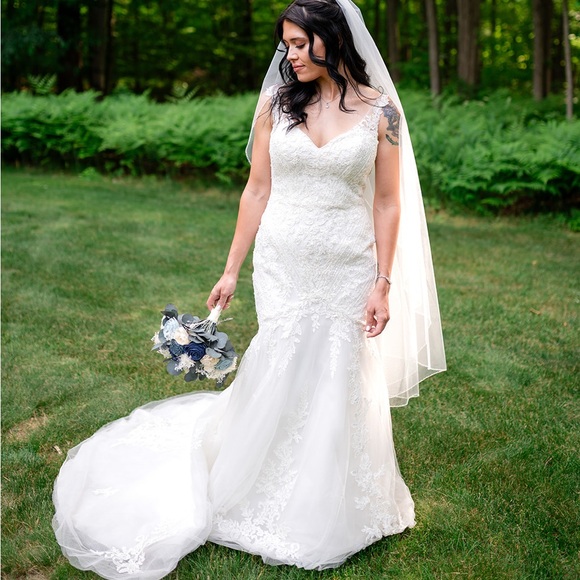 Elegant Ivory Lace Wedding Dress with Veil - Picture 1 of 6
